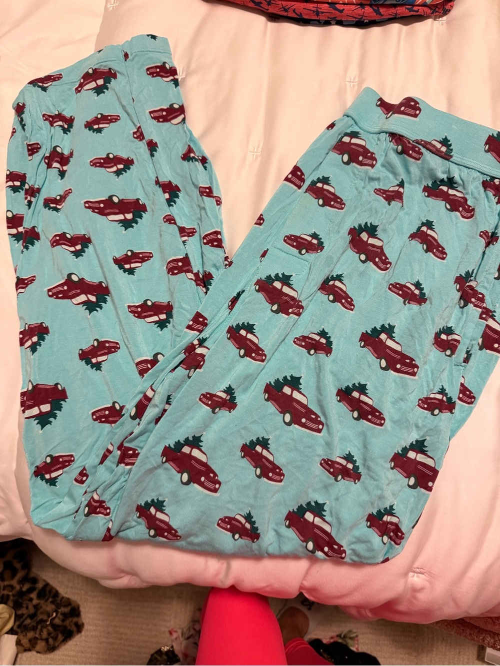 Kickee Pants Light Blue Pajama Pants with Red Car Print